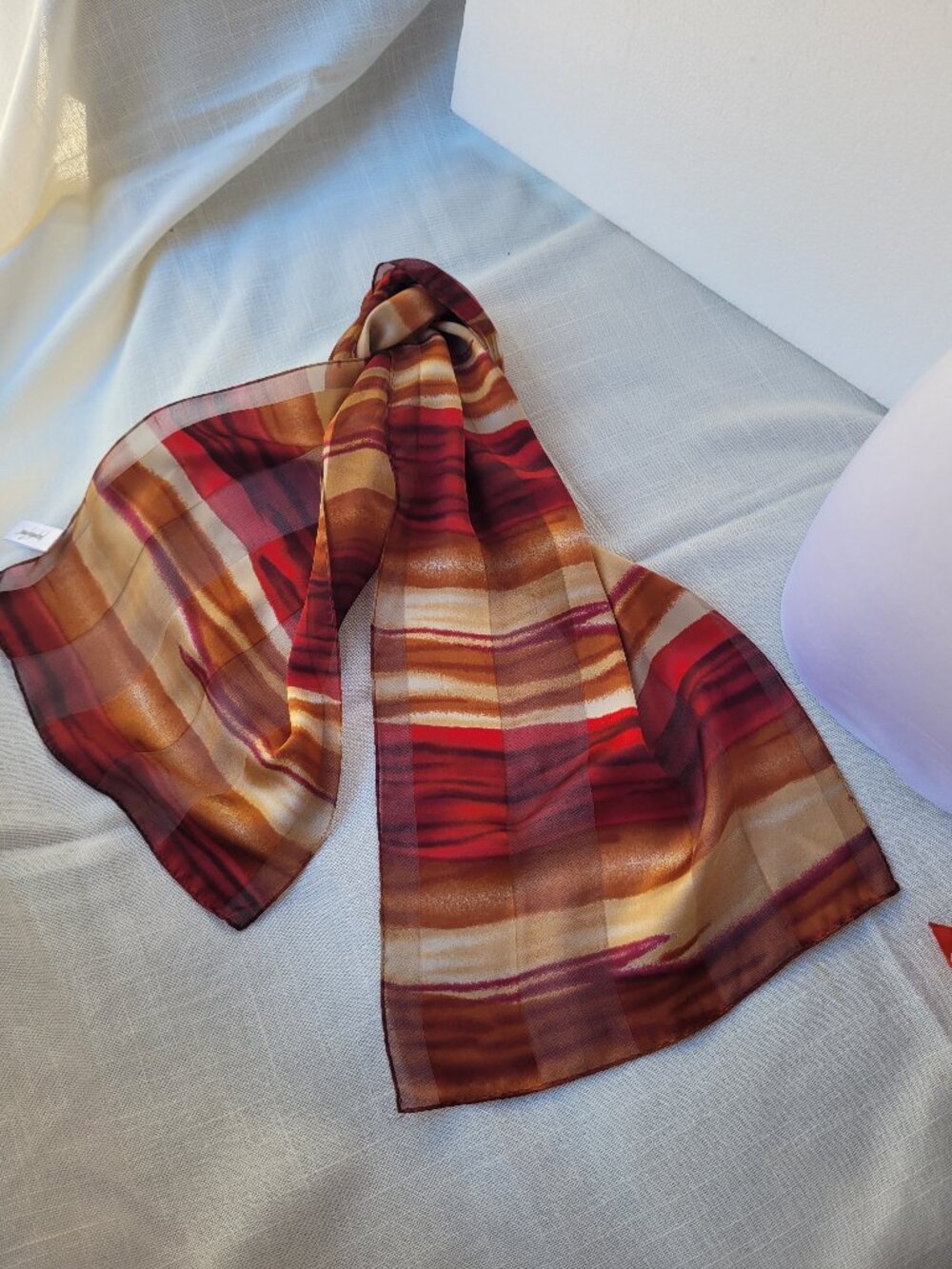 Jacqueline Ferrar 100% Silk Scarf Earth Tone Sheer Striped NWOT